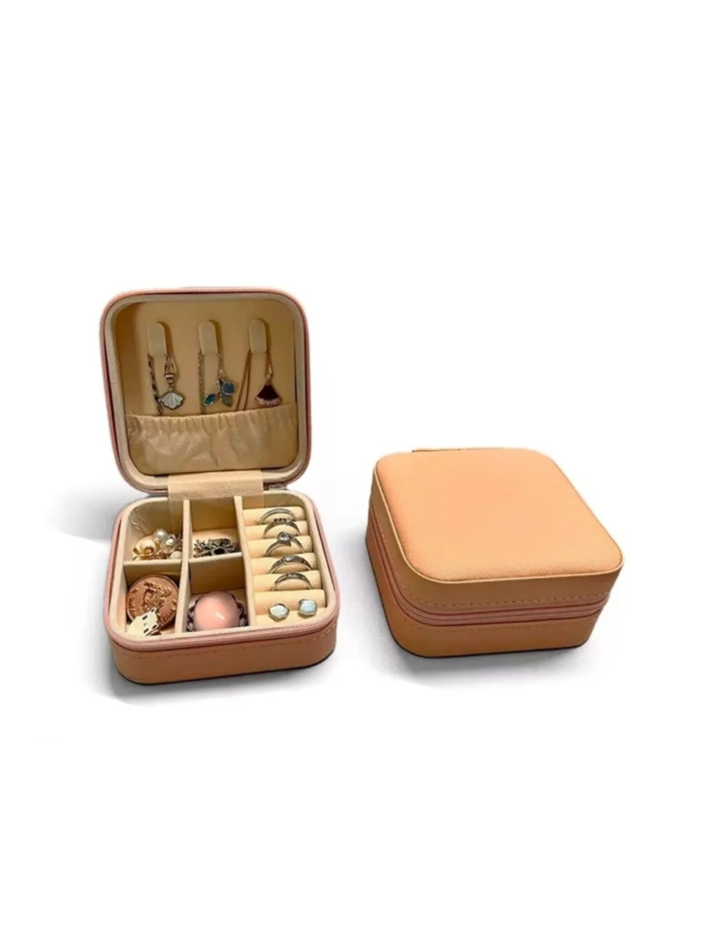 Compact Travel Jewelry Organizer Case – Dark Grey Cream Interior